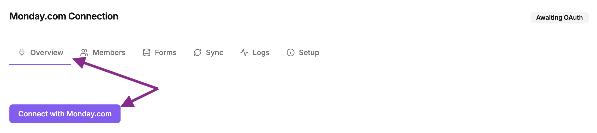 The guided setup showing the Connect with Monday.com button